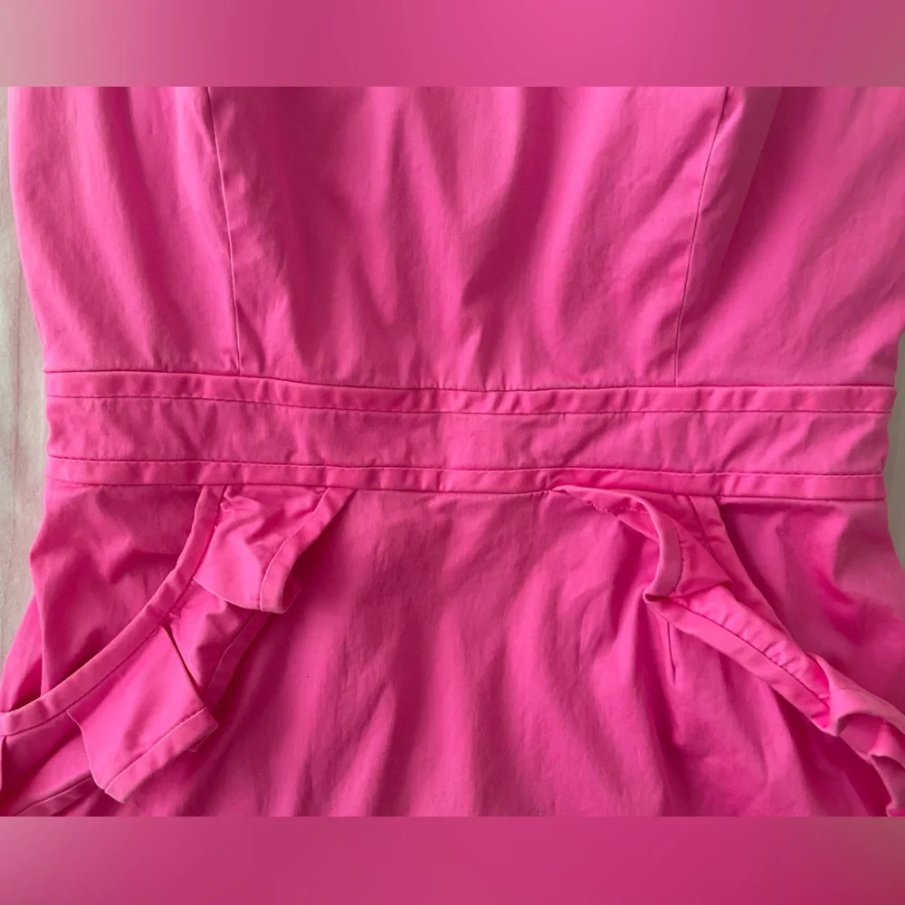 J. Crew Flamenca Neon Hot Pink Strapless Ruffle Cocktail Dress Cotton Sz 6 - Picture 6 of 16